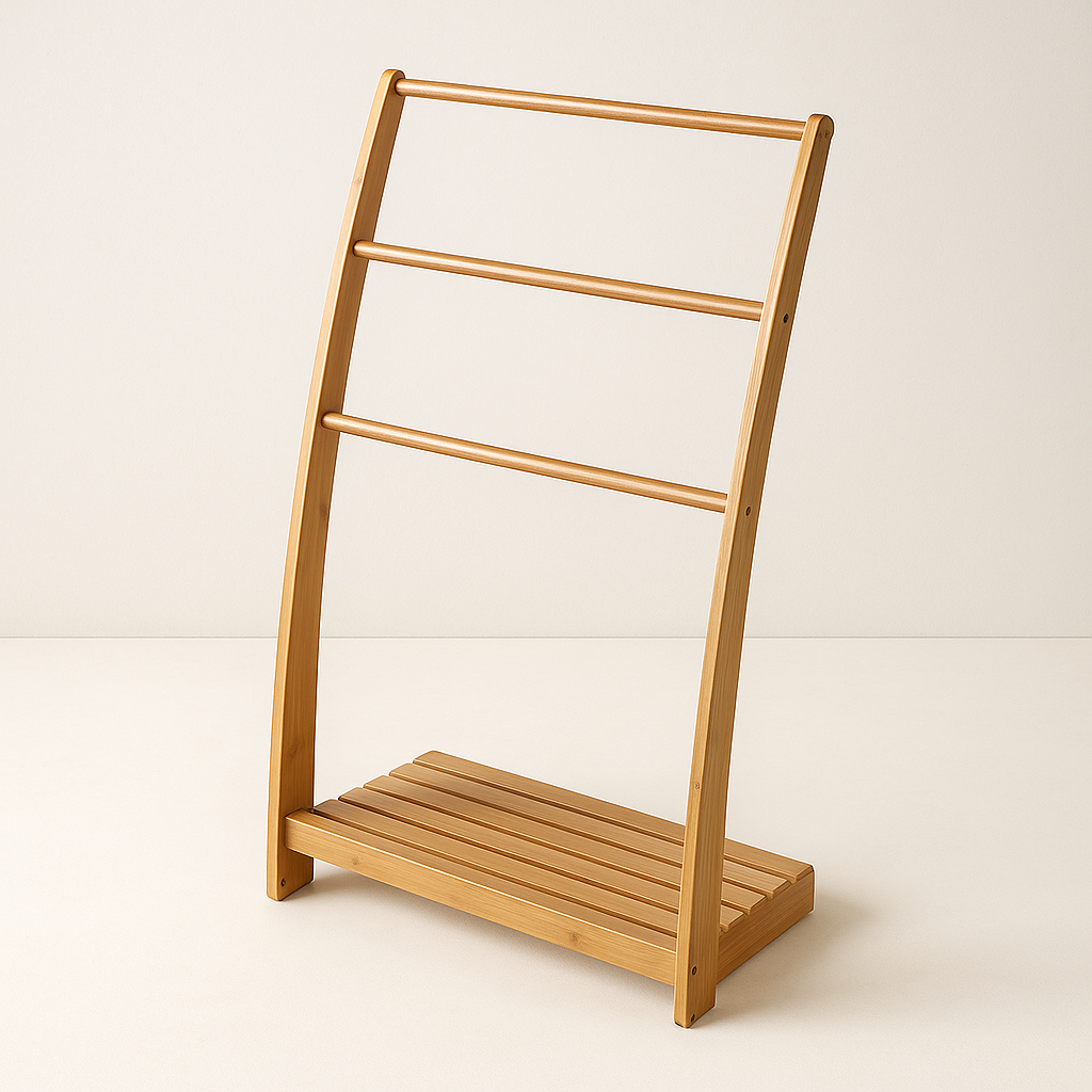 Porte-serviette sur pied en bambou