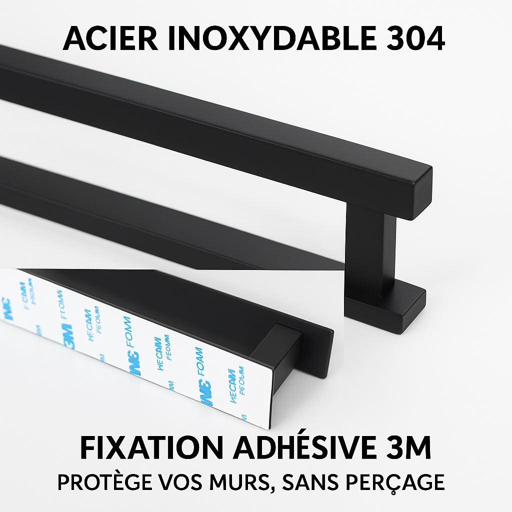 Porte-serviette mural adhésif en inox