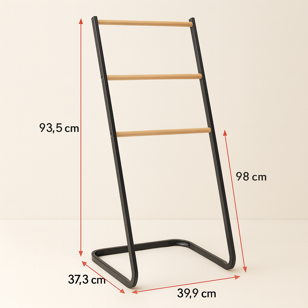 Porte-serviette sur pied bois et inox noir