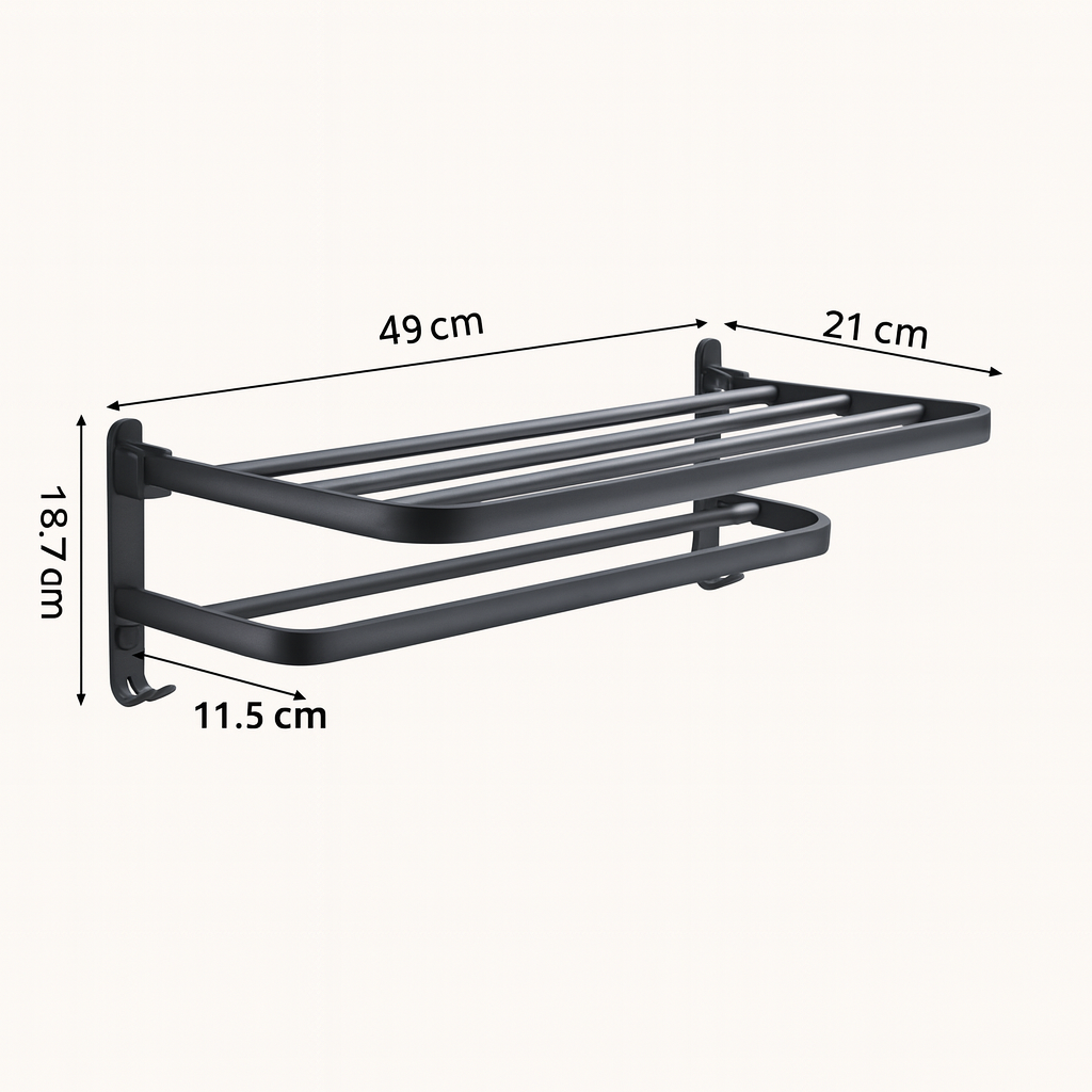 Porte-serviette mural en inox noir à vis