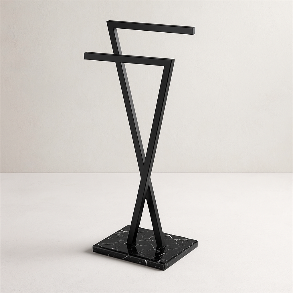 Porte-serviette sur pied en marbre noir