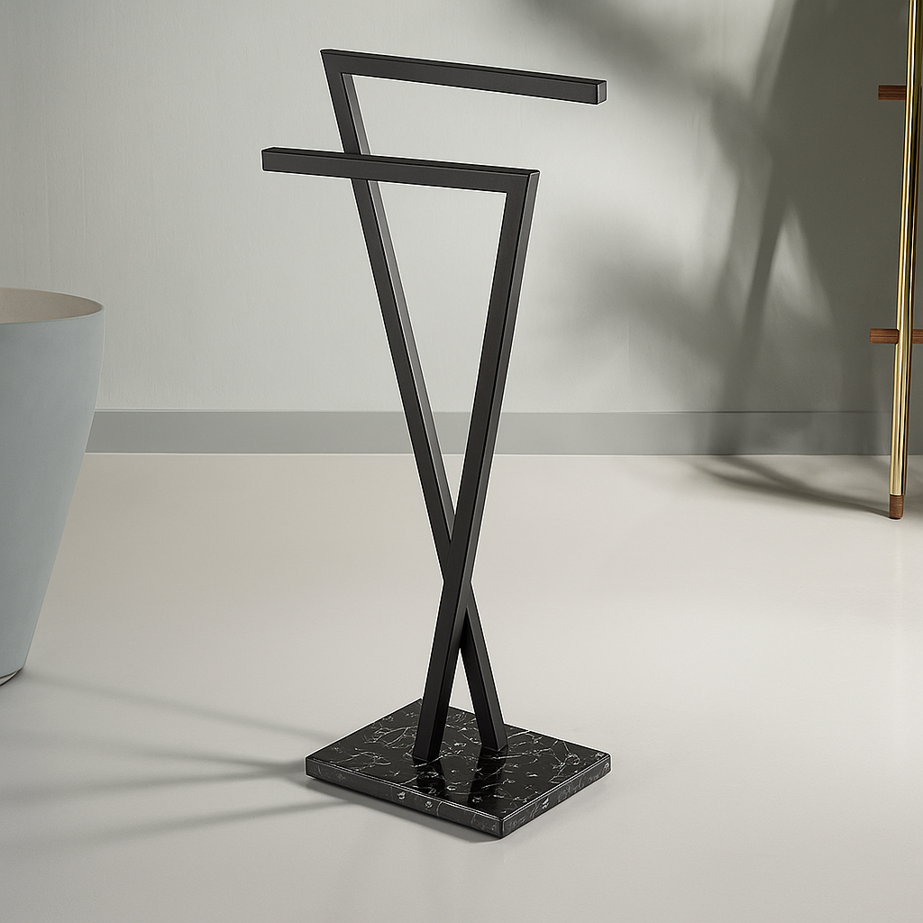 Porte-serviette sur pied en marbre noir