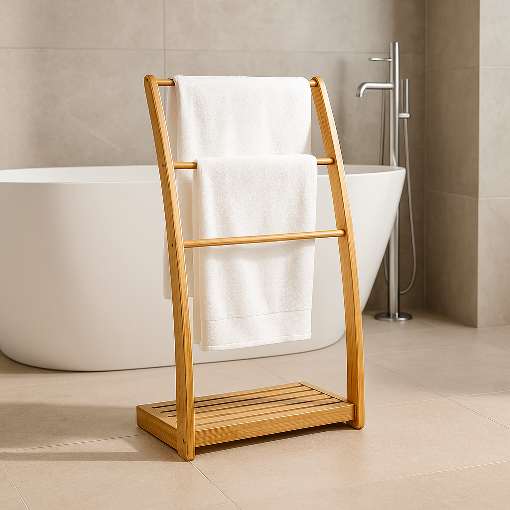 Porte-serviette sur pied en bambou