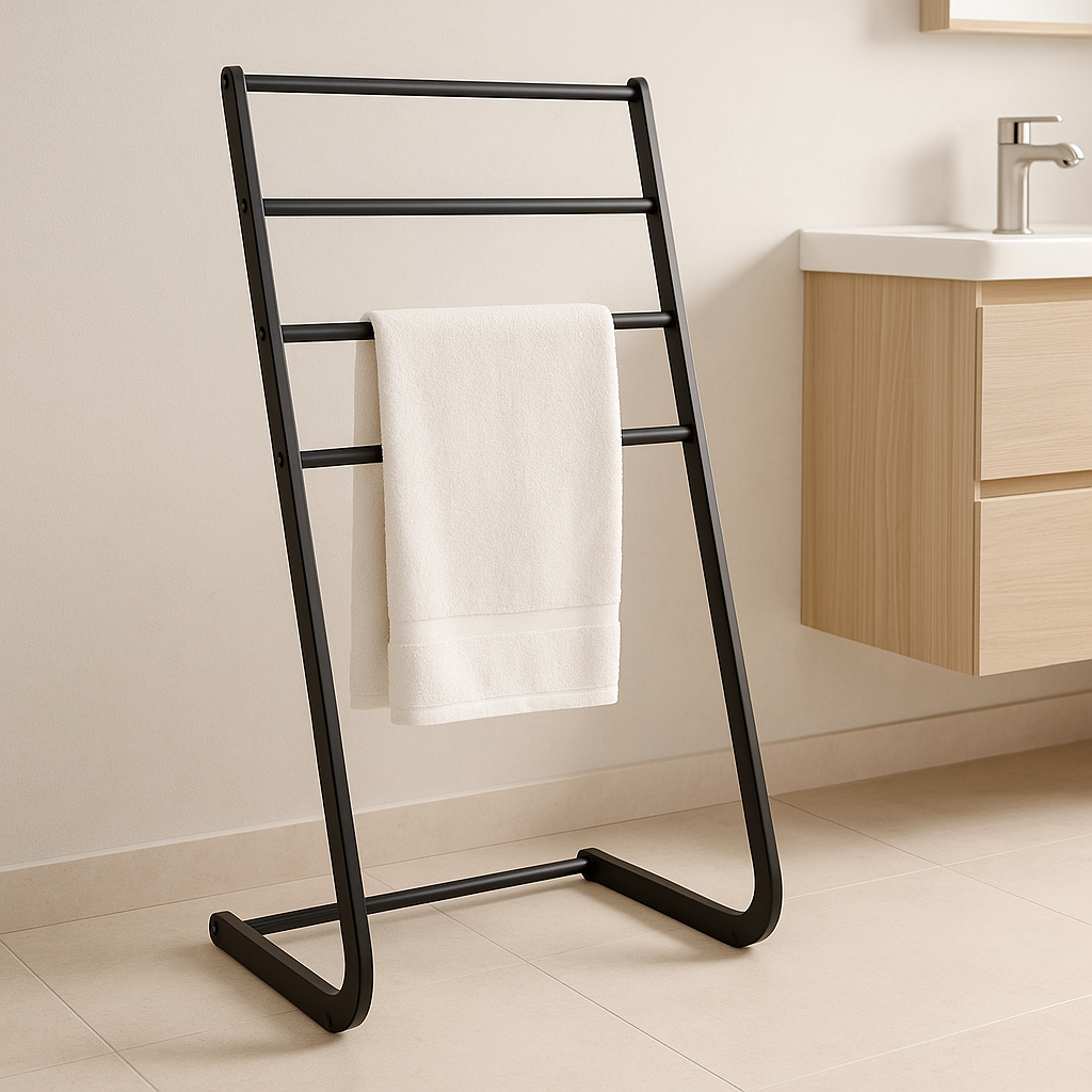 Porte-serviette sur pied en inox noir