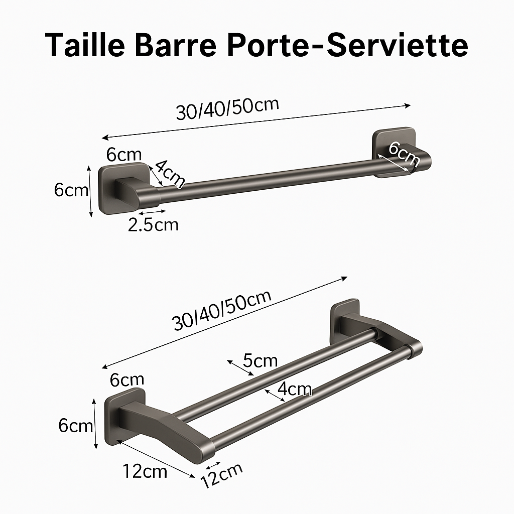 Porte-serviette mural adhésif en inox
