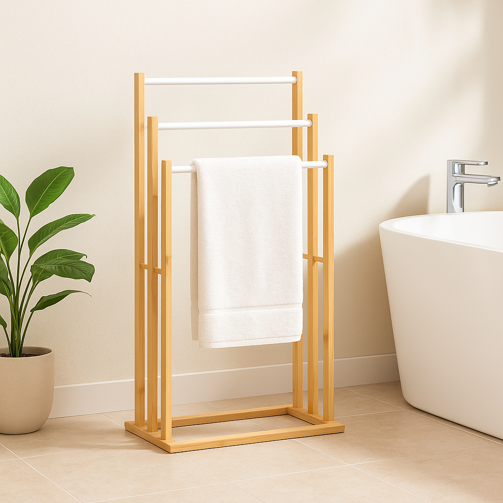 Porte-serviette sur pied en bois