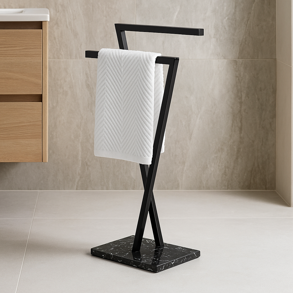 Porte-serviette sur pied en marbre noir